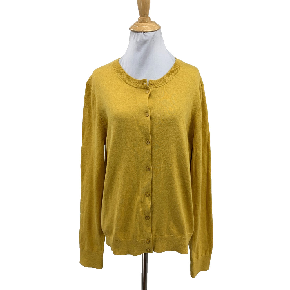 J. Crew Cardigan Womens L Large Ochre Classic Cotton Sweater Knit Button Front